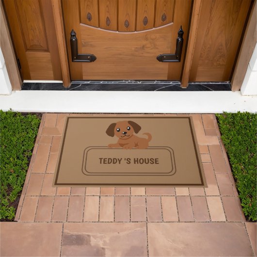 Leuke Bruine HOND Sign Huis aangepaste naam Deurmat (Buiten)
