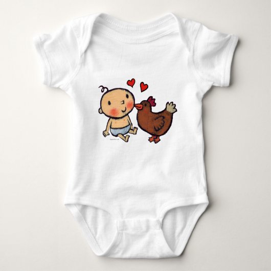 Leuke Bruine Kip Peck op de Wang voor Baby Romper (Voorkant)
