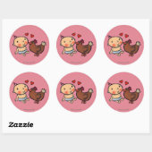Leuke Bruine Kip Peck op de Wang voor Baby Ronde Sticker (Vel)