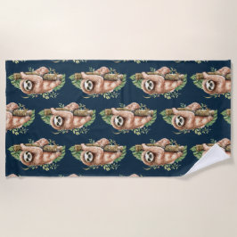 Leuke bruine luiaard & tropische bladeren Waterver Strandlaken