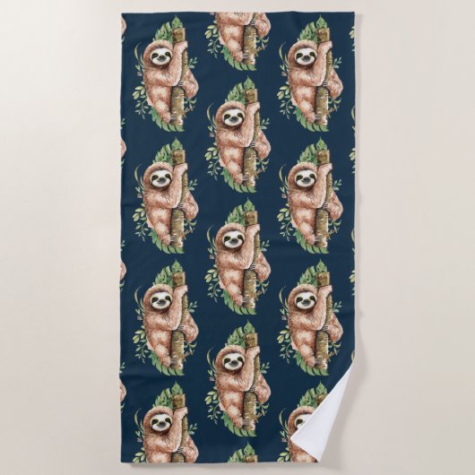 Leuke bruine luiaard & tropische bladeren Waterver Strandlaken (Voorkant)