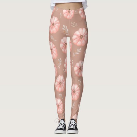 Leuke bruine perzik Waterverf pompoen Herfst Leggings (Voorkant)