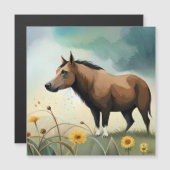 Leuke bruine pony in het bloemenveld (Voorkant / Achterkant)