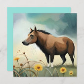 Leuke bruine pony in het bloemenveld (Voorkant / Achterkant)