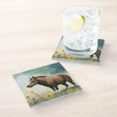 Leuke bruine pony in het bloemenveld glazen onderzetter (Schuin)