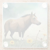 Leuke bruine pony in het bloemenveld glazen onderzetter (Achterkant)