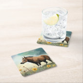 Leuke bruine pony in het bloemenveld kartonnen onderzetters (Insitu)