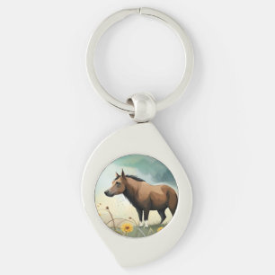Leuke bruine pony in het bloemenveld sleutelhanger