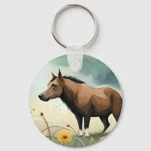 Leuke bruine pony in het bloemenveld sleutelhanger