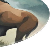 Leuke bruine pony in het bloemenveld snijplank (Hoek)