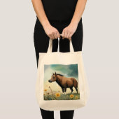 Leuke bruine pony in het bloemenveld tote bag (Voorkant (product))