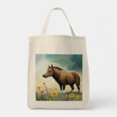 Leuke bruine pony in het bloemenveld tote bag (Achterkant)