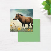 Leuke bruine pony in het bloemenveld vierkante visitekaartjes (Bureau)
