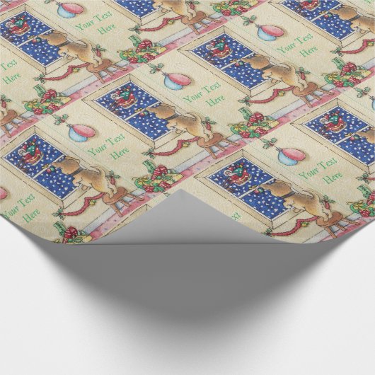 Leuke bruine puppy kijken naar Santa Sleigh in sne Cadeaupapier (Hoek)