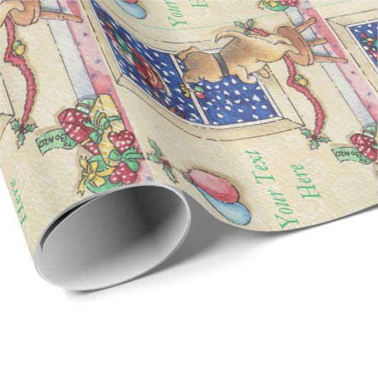 Leuke bruine puppy kijken naar Santa Sleigh in sne Cadeaupapier (Rol Hoek)