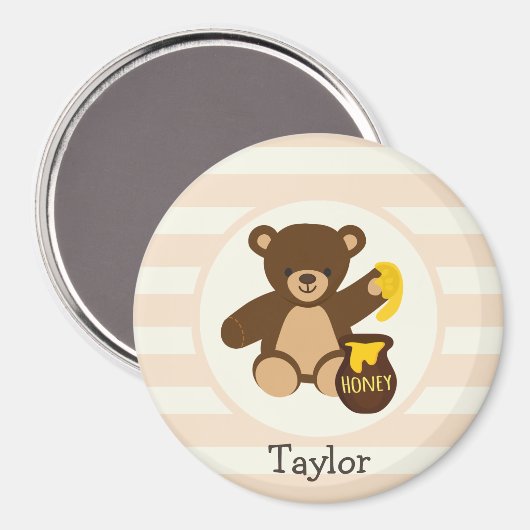 Leuke Bruine Teddybeer met Gele Honing Magneet (Voorkant / Achterkant)