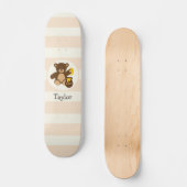 Leuke Bruine Teddybeer met Gele Honing Skateboard (Voorkant)