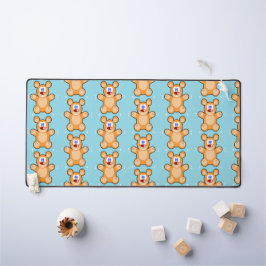 Leuke bruine teddyberen op blauw bureaumat