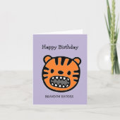 Leuke bruine tijger gezicht paarse kaart (Voorkant)
