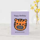 Leuke bruine tijger gezicht paarse kaart (Gele Bloem)