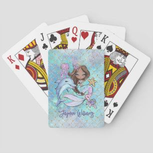 Leuke Bruine Zeemeermin Custom Naam Meisje Verjaar Pokerkaarten