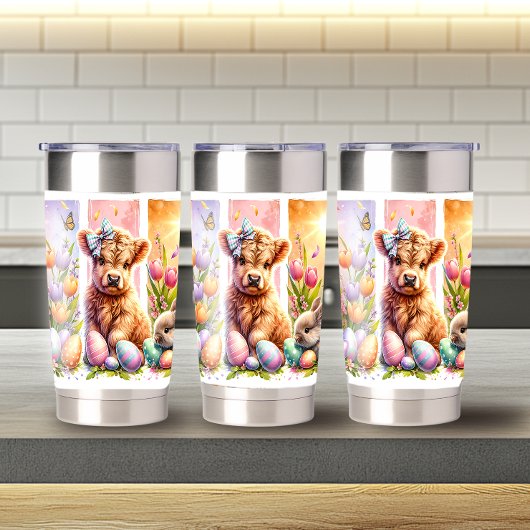 Leuke Brushstroke Paas Highland Koe 20oz Geïsoleerde Drinkbeker