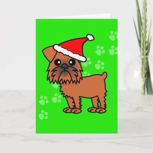 Leuke Brussel Griffon Cartoon Santa Hat Feestdagen Kaart (Voorkant)