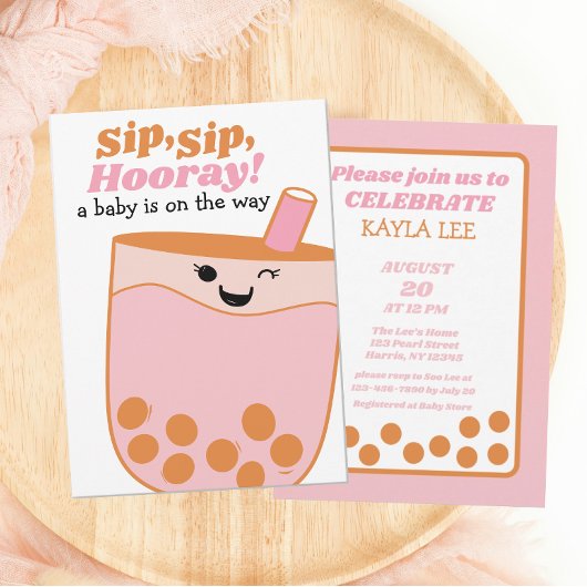 Leuke Bubble Tea Boba Baby shower Kaart