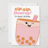 Leuke Bubble Tea Meisjes Verjaardagsfeestje Kaart (Voorkant)