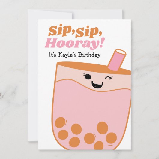 Leuke Bubble Tea Meisjes Verjaardagsfeestje Kaart (Voorkant)