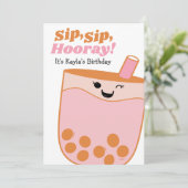 Leuke Bubble Tea Meisjes Verjaardagsfeestje Kaart (Staand voorkant)