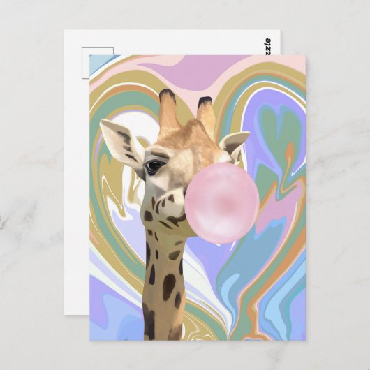 Leuke Bubblegum Blazende Giraffe Vloeibare Swirl B Briefkaart (Voorkant / Achterkant)