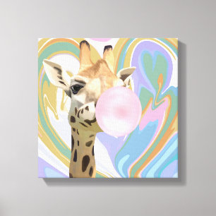 Leuke Bubblegum Blazende Giraffe Vloeibare Swirl B Canvas Afdruk
