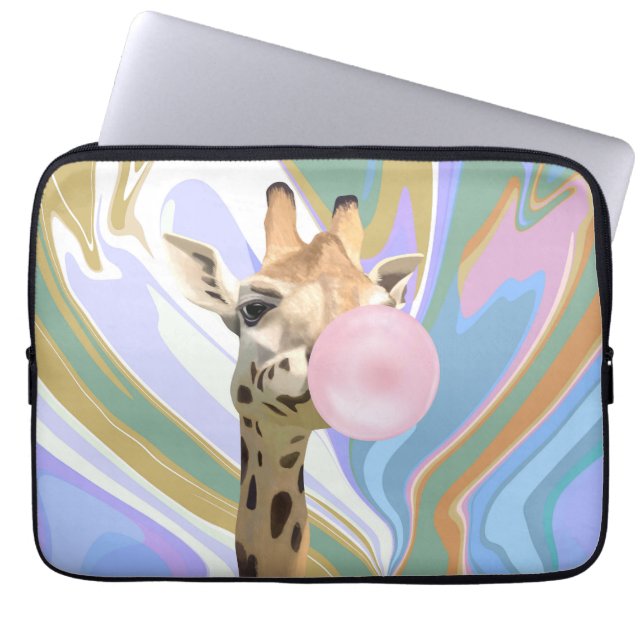 Leuke Bubblegum Blazende Giraffe Vloeibare Swirl B Laptop Sleeve (Voorkant)