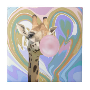 Leuke Bubblegum Blazende Giraffe Vloeibare Swirl B Tegeltje