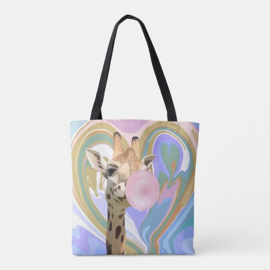 Leuke Bubblegum Blazende Giraffe Vloeibare Swirl B Tote Bag (Achterkant)