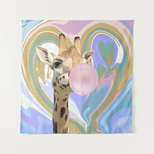 Leuke Bubblegum Blazende Giraffe Vloeibare Swirl B Wandkleed (Voorkant)