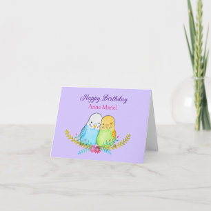 Leuke Budgies  naam Happy Birthday Kaart