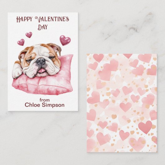 Leuke Bulldog Jongen Valentijnsfeestje in de klas Notitiekaartje (Voorkant / Achterkant)