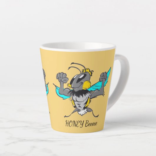 Leuke Bumble Bee Cartoon Cust.Text Geel Latte Mok (Rechterhoek)