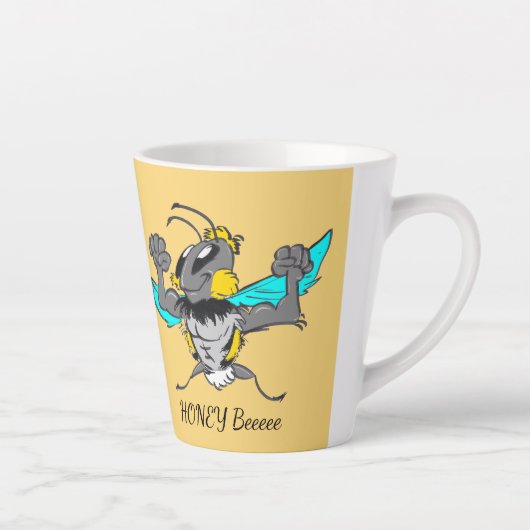 Leuke Bumble Bee Cartoon Cust.Text Geel Latte Mok (Rechts)