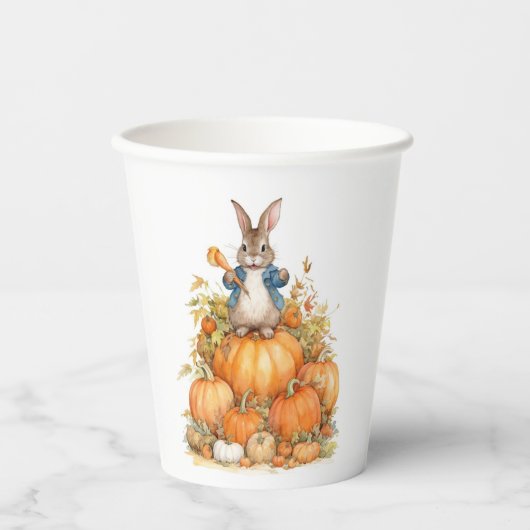 Leuke Bunny en pompoenen Herfst Verjaardag Papieren Bekers (Voorkant)