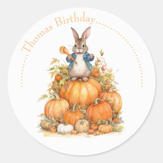 Leuke Bunny en pompoenen Herfst Verjaardag Ronde Sticker (Voorkant)