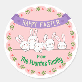 Leuke bunny familie Pasen gepersonaliseerde sticke Ronde Sticker