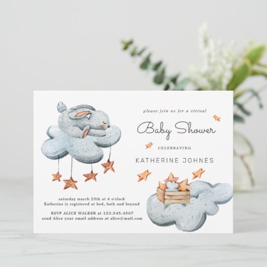 Leuke Bunny In The Clouds Baby shower Invitation (Staand voorkant)