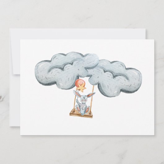 Leuke Bunny In The Clouds Baby shower Invitation (Achterkant)