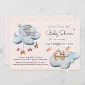 Leuke Bunny In The Clouds Baby shower Invitation (Voorkant / Achterkant)