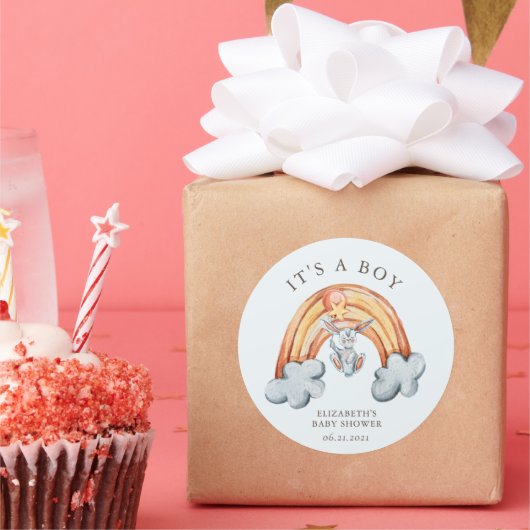 Leuke Bunny Rainbow Het is een Boy Sticker (Feest)