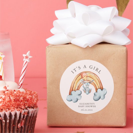 Leuke Bunny Rainbow Het is een Boy Sticker (Feest)