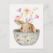 Leuke Bunny Tea Cup met bloemen Briefkaart (Voorkant)